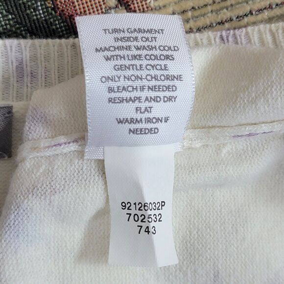 J. Jill Sweater Womens Petite Small Ivory Floral Stretch Knit Short Sleeve Top - Picture 12 of 12